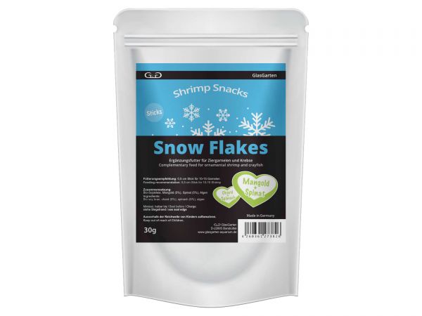 GlasGarten - Garnelenfutter Shrimp Snacks Snow Flakes, Mangold & Spinat, 30g