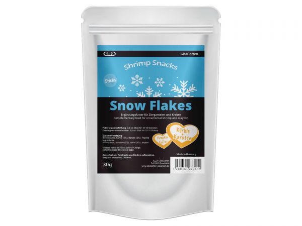 GlasGarten - Garnelenfutter Shrimp Snacks Snow Flakes, Kürbis & Karotte, 30g